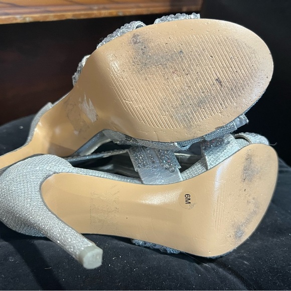 Silver High Heel Open-Toe Shoes with Intricate Straps - Picture 9 of 9